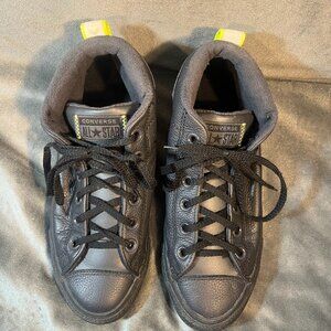 Converse Chuck Taylor All Star High Top leather Black/Green, kids Size 5 Rare